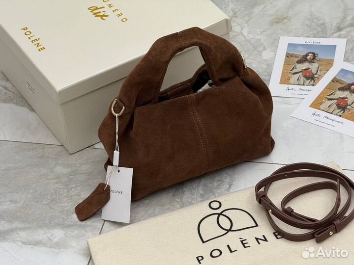 Сумка с ручкой Polene натуральная замша шоколад