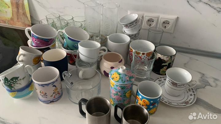 Стаканы, кружки, бокалы, чайная пара, термос