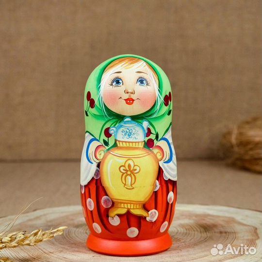 Матрёшка 'Мордашка', самовар, 5 кукольная, люкс