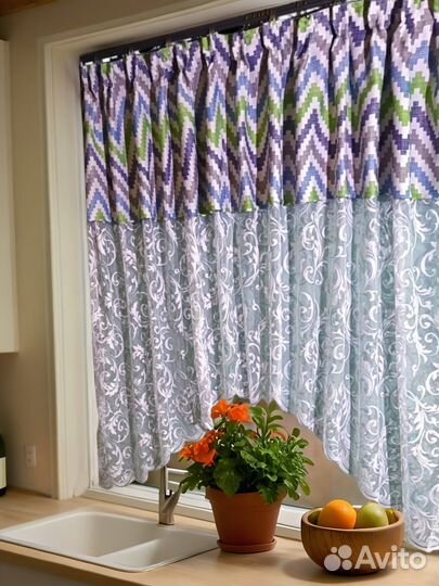 Готовая белая тюль с аркой и бантовыми складками