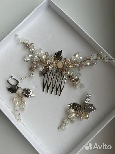 Свадебный гребень в прическу и сережки