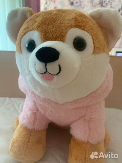 Большая Плюшевая игрушка корги с розовым костюмом