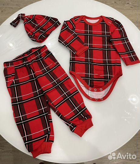 Новогодний детский комплект family look 74-80