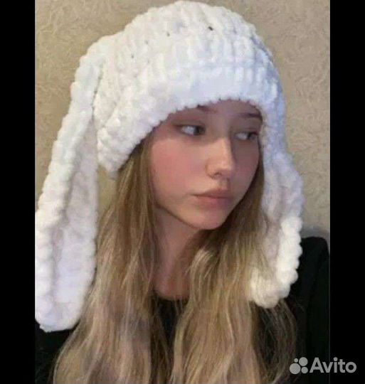 Вязаная Шапка зайчик на заказ ручная работа