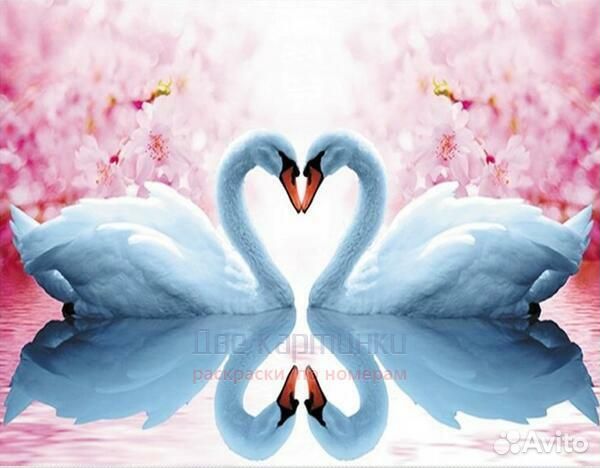 Алмазная мозаика 40x50 Зеркальное отражение лебеде