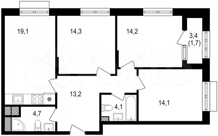 3-к. квартира, 85,4 м², 13/20 эт.