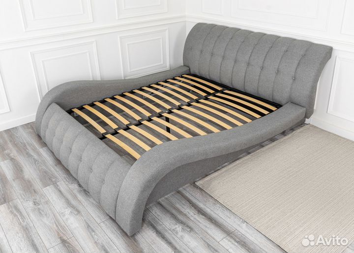 Кровать 200х200 серая рогожка мадрид