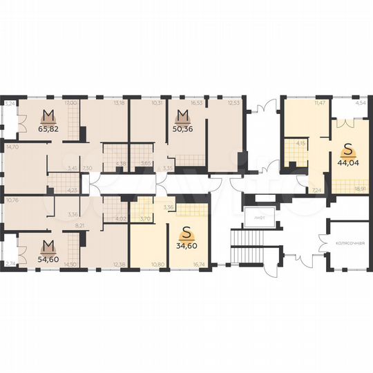 2-к. квартира, 65,8 м², 1/6 эт.