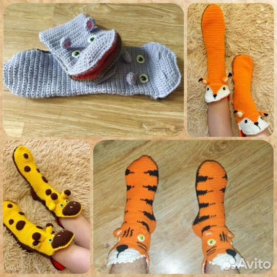 Вязаные носки ручной работы в виде забавных животн