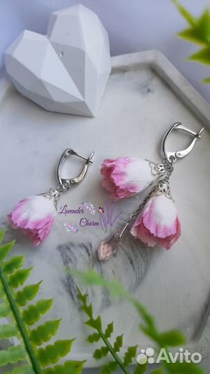 Серьги асимметрия с розами, подарок для любимой