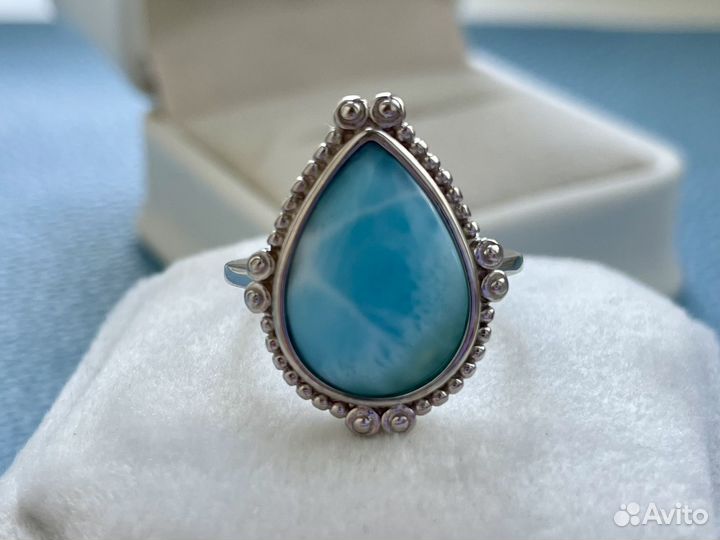 Серебряное кольцо с крупным ларимаром