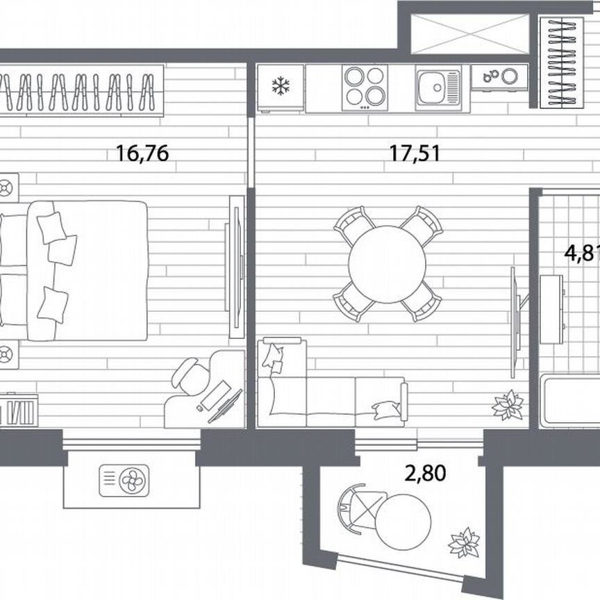 1-к. квартира, 44,3 м², 4/13 эт.