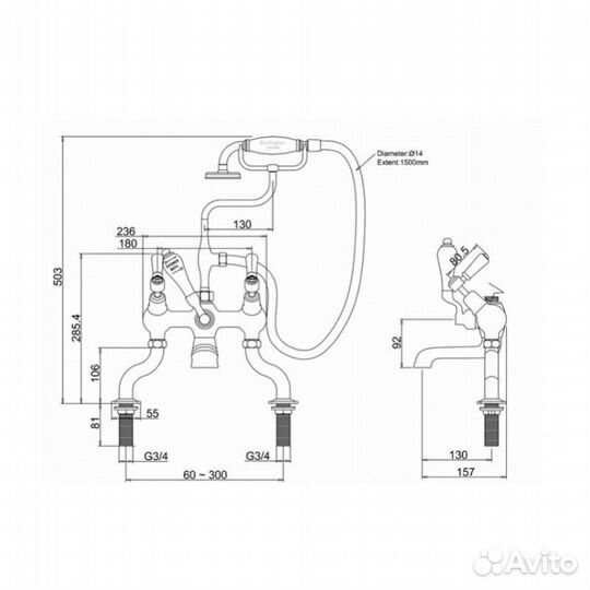 Смеситель для ванны Burlington KE19-QT BLA