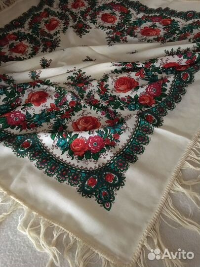 Павловопосадские шаль и платок, шерсть 100