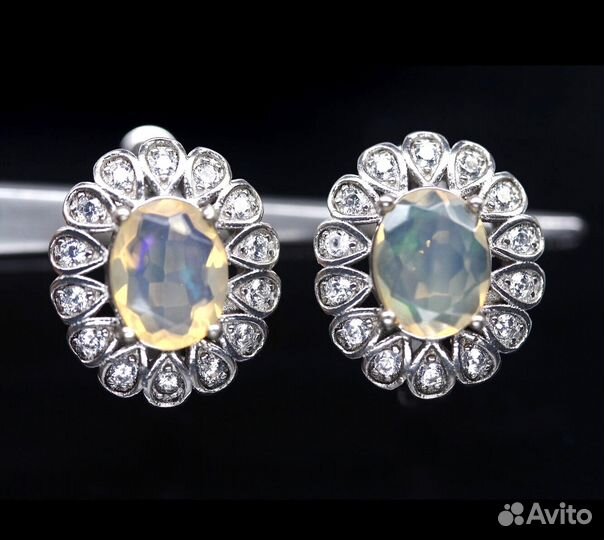 Серьги, кольцо серебро опал разм.19,0 С324