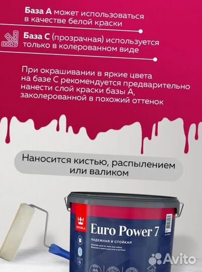 Краска моющаяся Tikkurila Euro Power 7 база C бесц