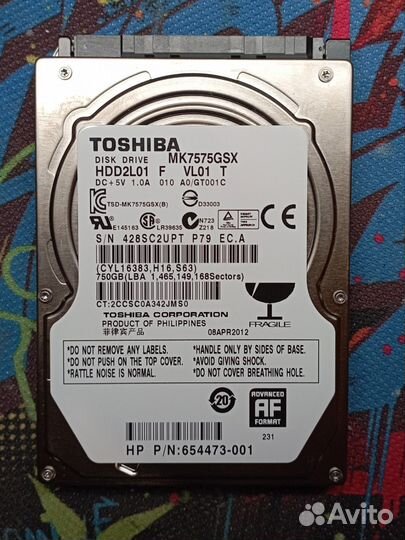 Продам жёсткий диск Toshiba 750g MK7575GSX