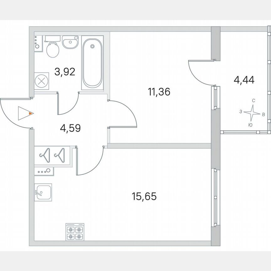 1-к. квартира, 36,9 м², 1/4 эт.