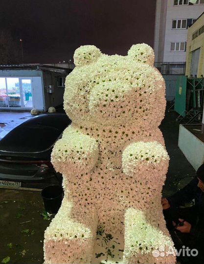 Медведь из хризантемы, из цветов, доставка, мишка