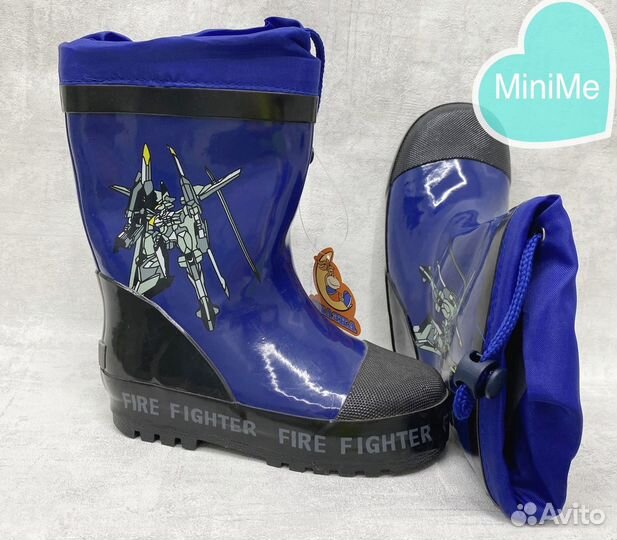 Резиновые сапоги с утеплением, синие