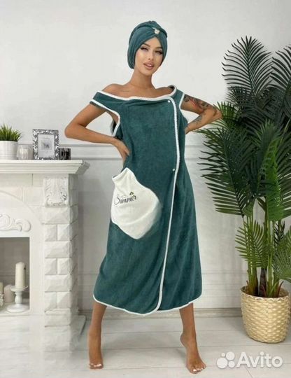 Женское банное полотенце халат+чалма