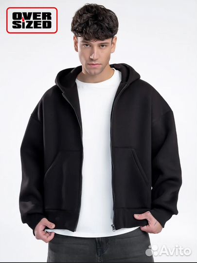 Кофта зипка мужская черная оверсайз oversized