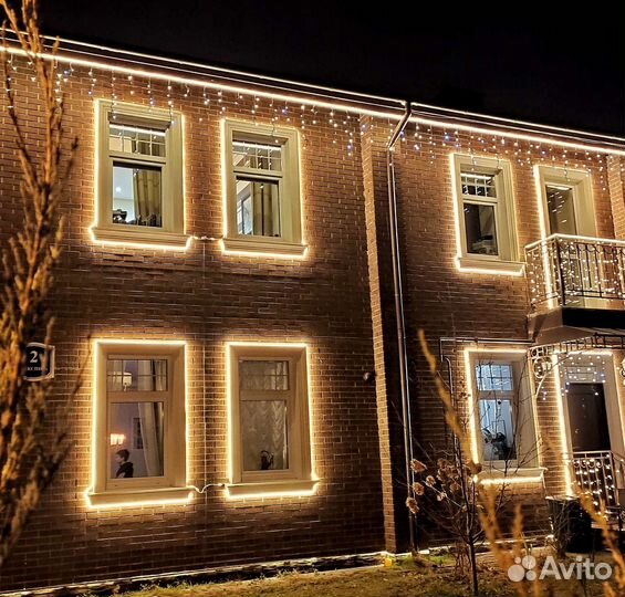 Украшение дома гирляндой/новогодняя подсветка дома