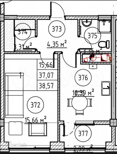 1-к. квартира, 38,6 м², 4/12 эт.