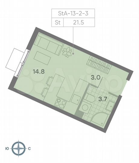 Квартира-студия, 21,5 м², 2/23 эт.