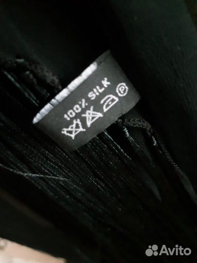 Палантин чёрный шелк винтаж