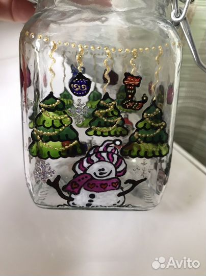 Банка для сыпучих 230мл ручная роспись новогодняя