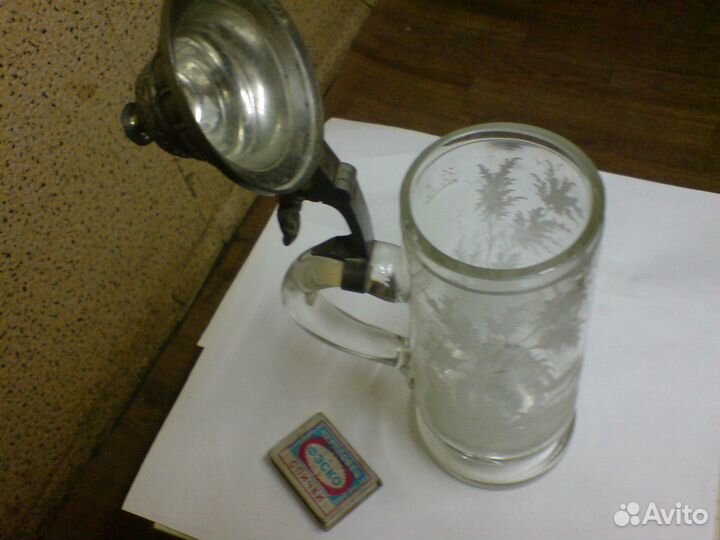 Кружка пивная, стекло, олово, старинная