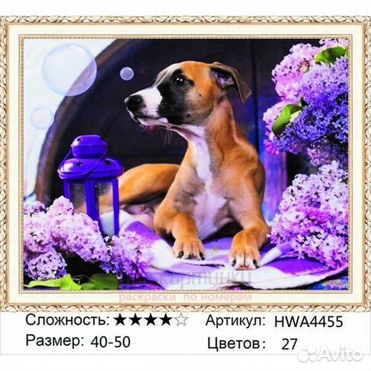 Алмазная мозаика 40x50 Милый пёс среди яркой сирен