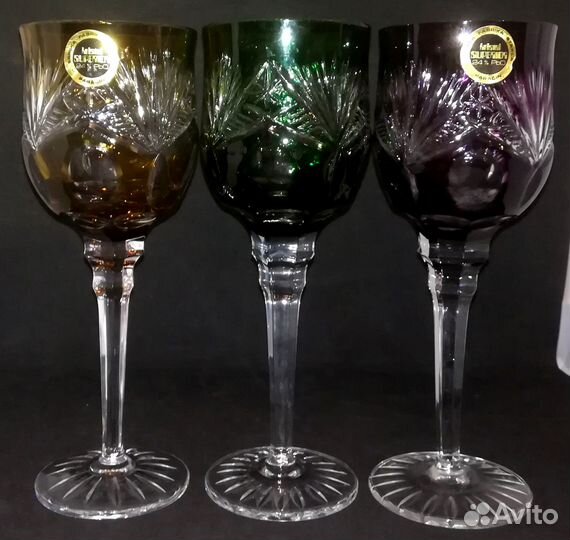 Винтажный,цветной хрусталь. Фужеры 6шт