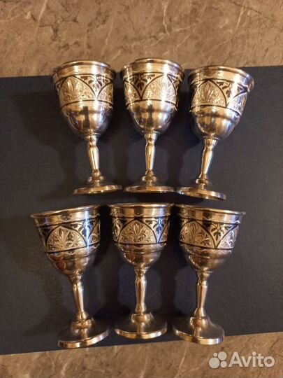 Набор серебряных рюмок 875-й пробы, Кубачи,288 гр