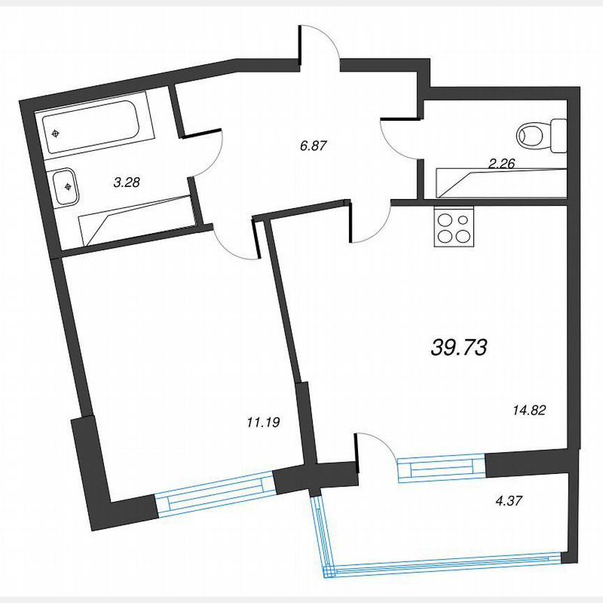 1-к. квартира, 42,8 м², 12/22 эт.
