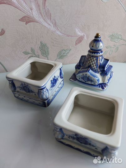 Гжель.Чайный домик двойной в золоте