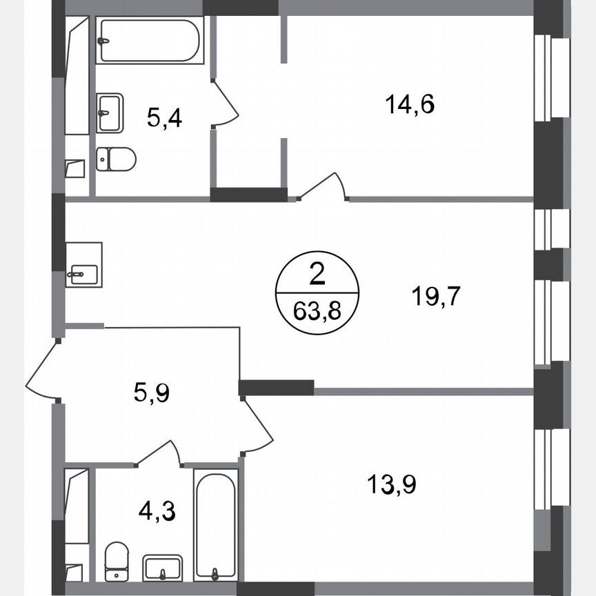 2-к. квартира, 63,8 м², 16/20 эт.