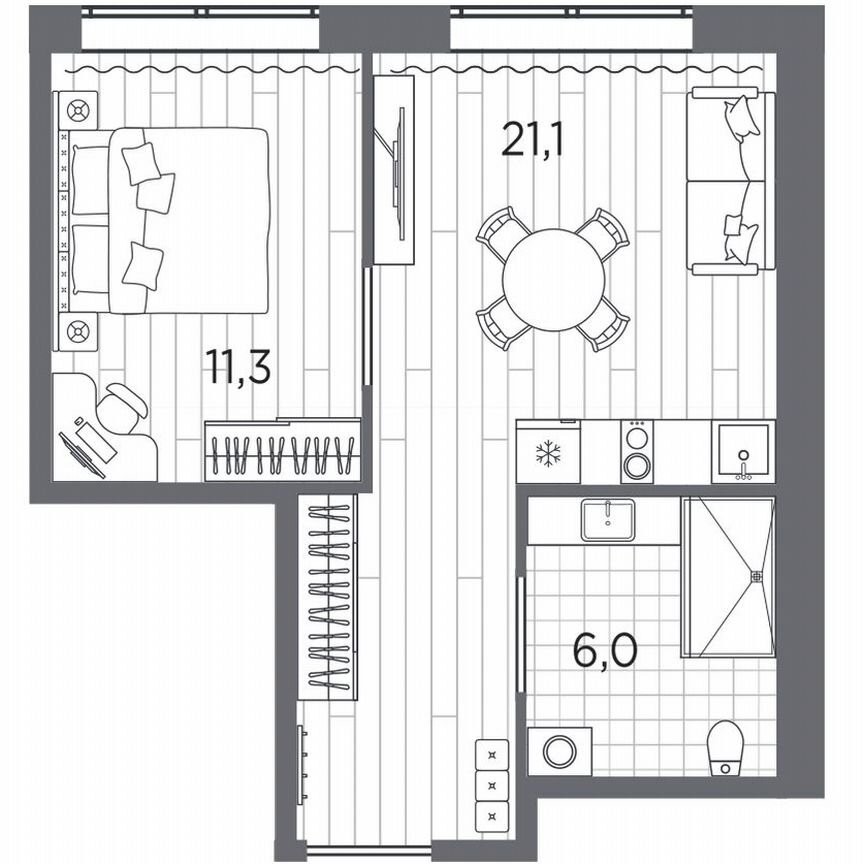 2-к. апартаменты, 38,4 м², 5/13 эт.