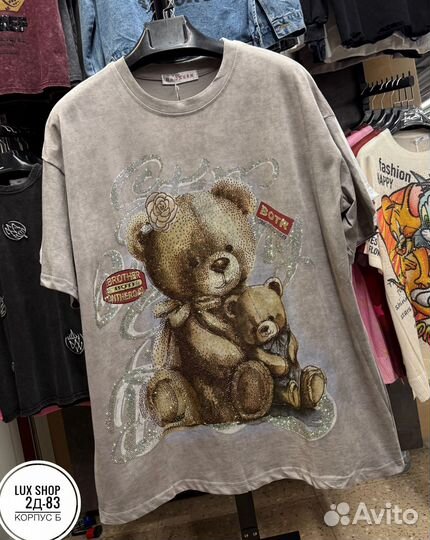 Футболка варенка мишка стразы Оверсайз до 48