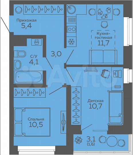 2-к. квартира, 45,3 м², 11/18 эт.