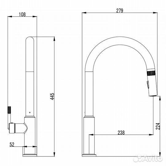 Смеситель для кухонной мойки выдвижной излив, алмазная текстура, хром