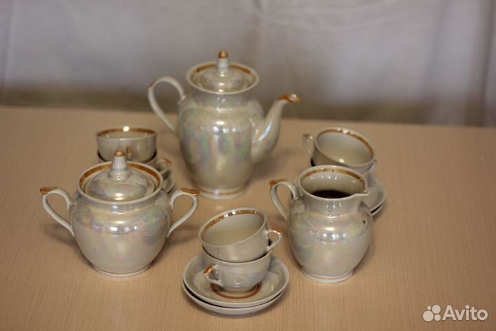 Кофейный сервиз изящный перламутр на 6 персон