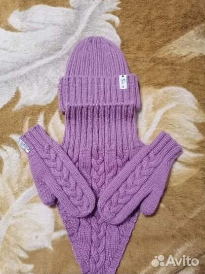 Комплект из пуха норки.Шапка, снуд-бактус, варежки