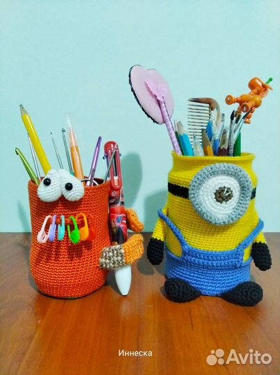 Вязаная карандашница на заказ. Стакан Помощник