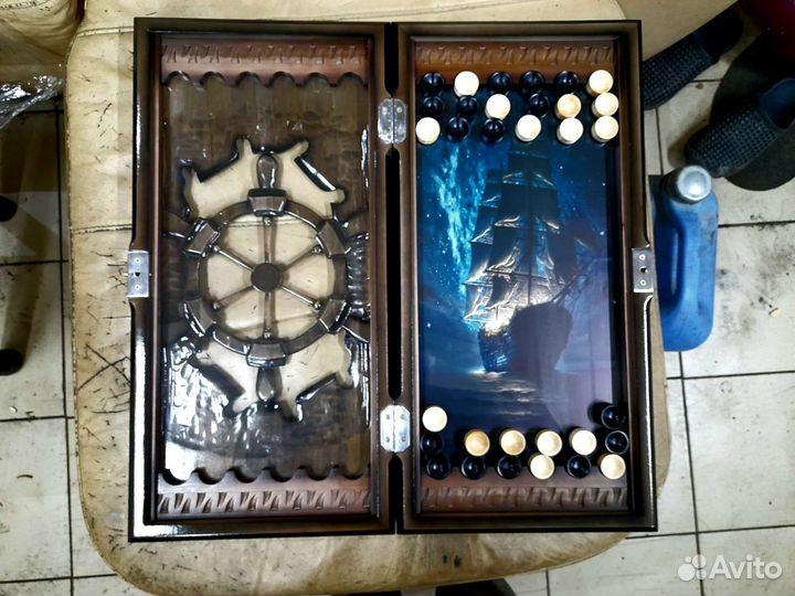 Нарды ручной работы со стеклом резный, новые