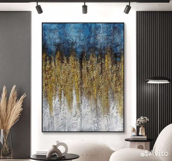 Абстрактная живопись маслом бирюзовое золото