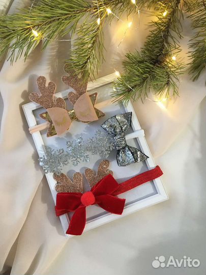 Новогодние повязки ободки бантики заколки