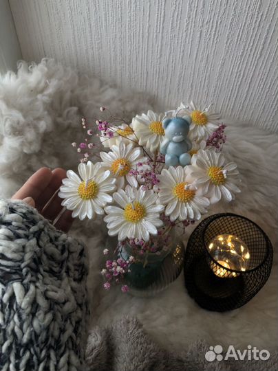 Букеты из свечей ромашек ручной работы