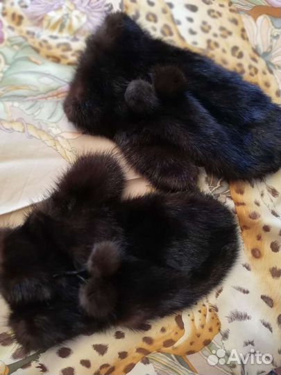 Норковые варежки темно коричневые